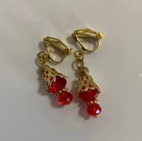 Crystal Red Rondelle Dangle Earrings - Goldtone available Pierced or Clip-On