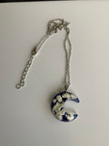 Half Moon Pendant Necklace Epoxy with Cloud Flakes Pendant on Fine Link Chain