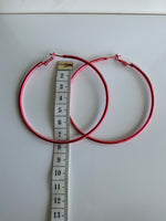 Huge Hoop Dangle Hot Pink Earrings Pierced - Extra extra Large Hoop Lever back