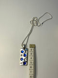 Short Necklace with Blue Rhinestone on Long Rectangle Pendant - Silver Plated
