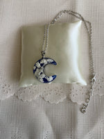 Half Moon Pendant Necklace Epoxy with Cloud Flakes Pendant on Fine Link Chain