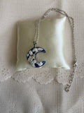 Half Moon Pendant Necklace Epoxy with Cloud Flakes Pendant on Fine Link Chain