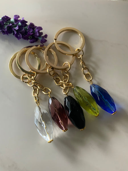 Keyring Gold Plated Split Ring  Assortment Oval Crystal Beads mixed colours