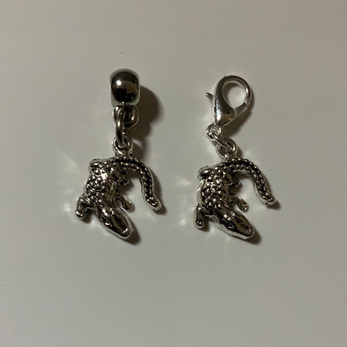 Handbag Dangle, Zipper Pull, Charm Crocodile Silver tone Clip-On or Bail
