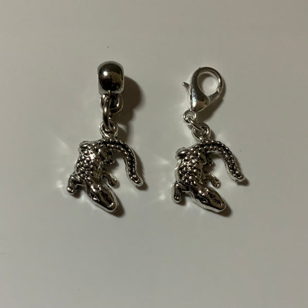 Handbag Dangle, Zipper Pull, Charm Crocodile Silver tone Clip-On or Bail