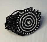 Multi Strand Black & White Focal Pendant Wrist Band Stretchy Bracelet