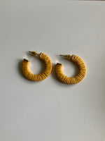 Cotton Weaved Open end Hoop Earrings Gold Plated Pierced Stud Mustard Golden