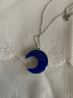Half Moon Pendant Necklace Epoxy with Cloud Flakes Pendant on Fine Link Chain