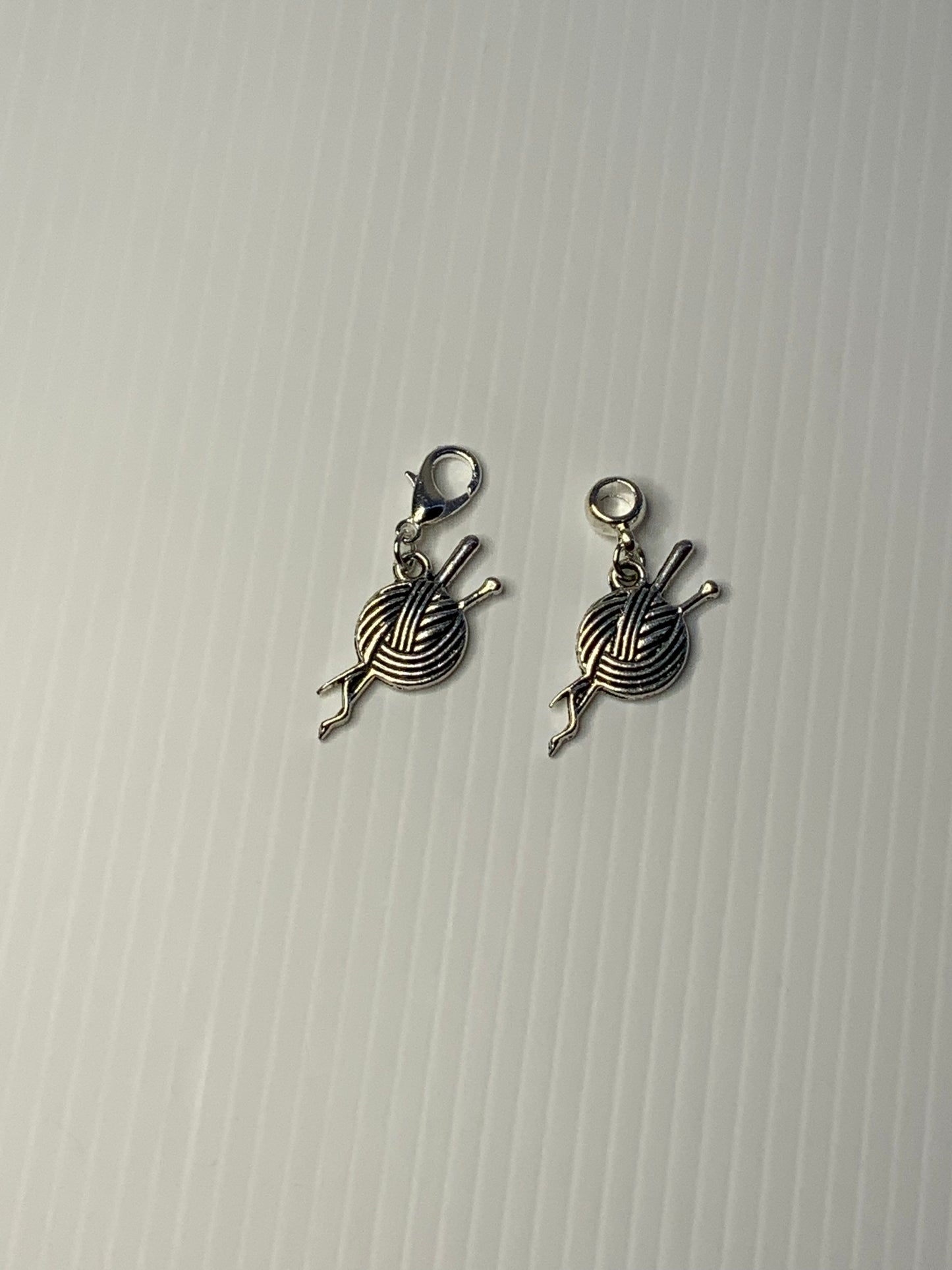 Knitting Needles and Yarn Charm, Handbag Dangle, Zipper Pull, Key ring, Bracelet