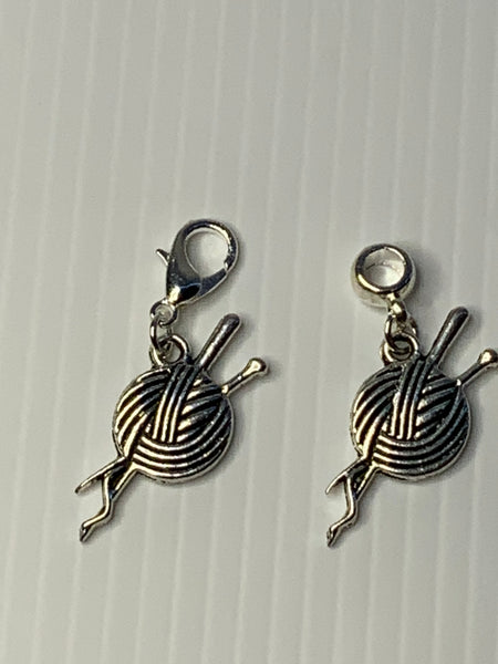 Knitting Needles and Yarn Charm, Handbag Dangle, Zipper Pull, Key ring, Bracelet