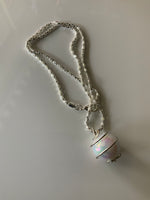 Pearlised Round Ball Caged Short Necklace Silver Plate