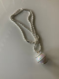 Pearlised Round Ball Caged Short Necklace Silver Plate