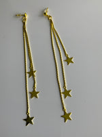 Long Chain Gold Plate Star Dangle Earrings Pierced - Stud & Clear Bullet Closure