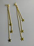 Long Chain Gold Plate Star Dangle Earrings Pierced - Stud & Clear Bullet Closure