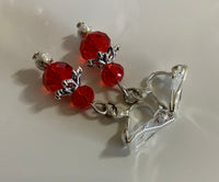 Crystal Red Rondelle Dangle Earrings & Silver Plate Accents avail in Pierced or Clip-On