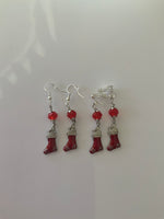 Red Crystal Christmas Stocking Charm Dangle Earrings Pierced and  Clip-On avail