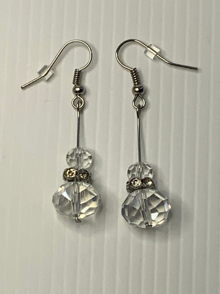 Long Crystal Clear Drop Dangle Earrings Pierced Hook Silver Plate Shiny Sparkle