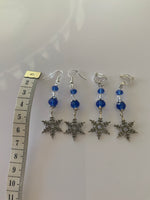 Silver Tone Snowflake Charm Dangle Crystals blue & Crystal Clear  Earrings Pierced or Clip-On  avail