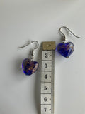 Lamp work Heart Dark Blue, Gold Fleck  Earrings Silver tone Pierced or Clip-on