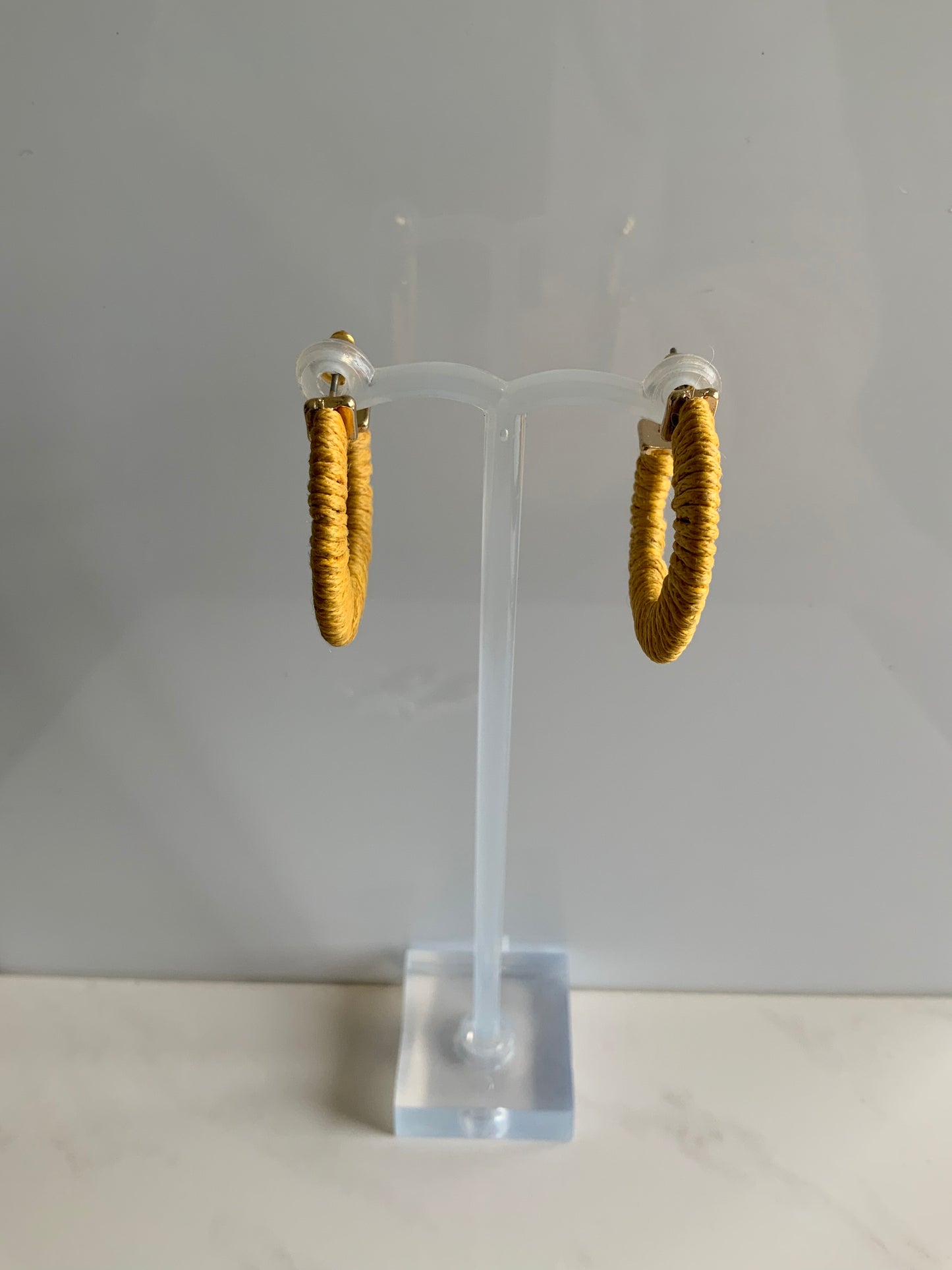 Cotton Weaved Open end Hoop Earrings Gold Plated Pierced Stud Mustard Golden