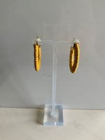 Cotton Weaved Open end Hoop Earrings Gold Plated Pierced Stud Mustard Golden