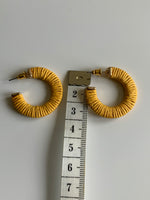 Cotton Weaved Open end Hoop Earrings Gold Plated Pierced Stud Mustard Golden