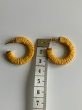 Cotton Weaved Open end Hoop Earrings Gold Plated Pierced Stud Mustard Golden