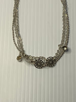 Silver Plate Multi Strand fine Link Chain & Filligree round Disc Charm Bracelet