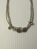 Silver Plate Multi Strand fine Link Chain & Filligree round Disc Charm Bracelet