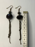 Long Beaded Chain Tassel Dangle Earrings Black Faceted Pierced Ears Hook