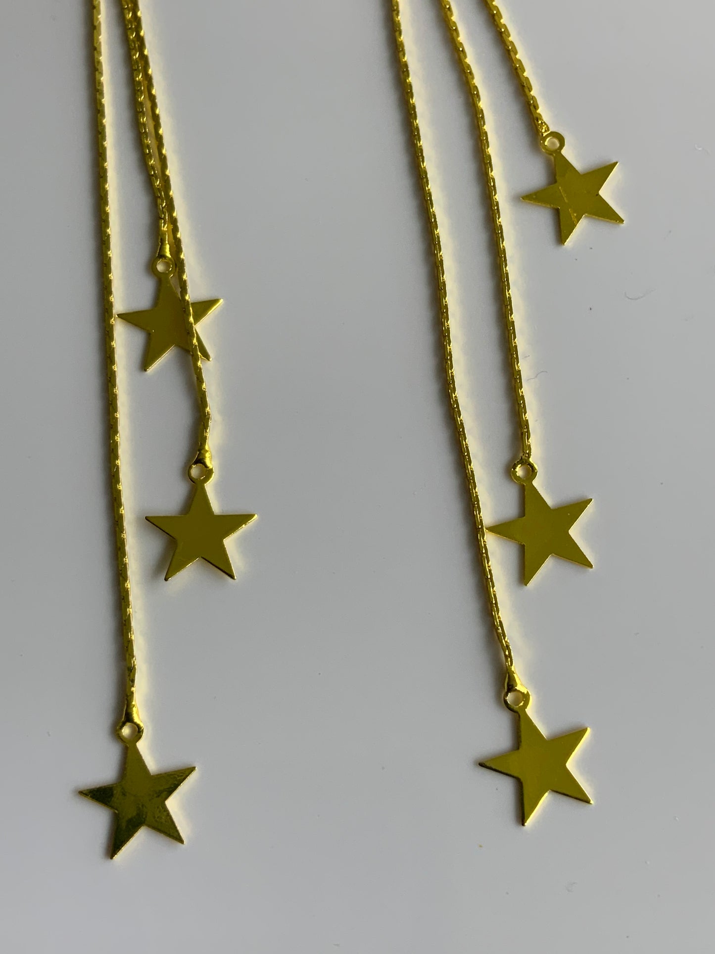 Long Chain Gold Plate Star Dangle Earrings Pierced - Stud & Clear Bullet Closure