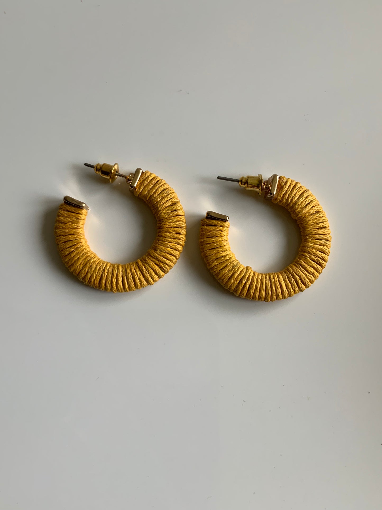 Cotton Weaved Open end Hoop Earrings Gold Plated Pierced Stud Mustard Golden