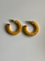 Cotton Weaved Open end Hoop Earrings Gold Plated Pierced Stud Mustard Golden