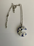 Half Moon Pendant Necklace Epoxy with Cloud Flakes Pendant on Fine Link Chain