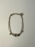 Silver Plate Multi Strand fine Link Chain & Filligree round Disc Charm Bracelet