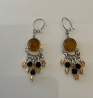 Dangle Amber & Silvertone  lightweight  Chandelier style Earrings Drop Pierced