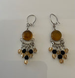 Dangle Amber & Silvertone  lightweight  Chandelier style Earrings Drop Pierced