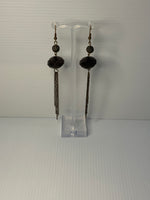 Long Beaded Chain Tassel Dangle Earrings Black Faceted Pierced Ears Hook