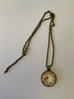 Butterfly & Floral Glass Dome Pendant with Bronzetone Necklace
