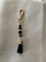 Handbag Bag dangle, Key ring Dangle Clip-On Charm ~Tassel Black Pearls Crystals