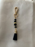 Handbag Bag dangle, Key ring Dangle Clip-On Charm ~Tassel Black Pearls Crystals