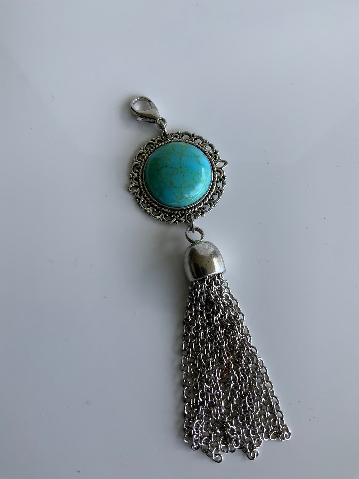 Pendant Dangle Turquoise A Chain Tassel Silver Plate Attachment Clasp