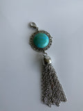 Pendant Dangle Turquoise A Chain Tassel Silver Plate Attachment Clasp