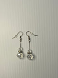 Long Crystal Clear Drop Dangle Earrings Pierced Hook Silver Plate Shiny Sparkle
