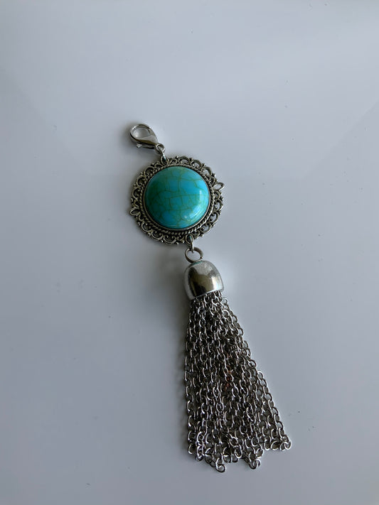 Pendant Dangle Turquoise A Chain Tassel Silver Plate Attachment Clasp