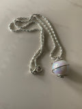 Pearlised Round Ball Caged Short Necklace Silver Plate