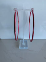 Huge Hoop Dangle Hot Pink Earrings Pierced - Extra extra Large Hoop Lever back