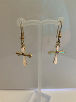 Gold Plated Detailed Cross Charm Dangle Earrings Pierced avail Clip-on