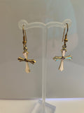 Gold Plated Detailed Cross Charm Dangle Earrings Pierced avail Clip-on