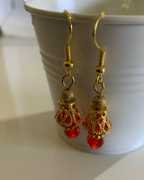 Crystal Red Rondelle Dangle Earrings - Goldtone available Pierced or Clip-On